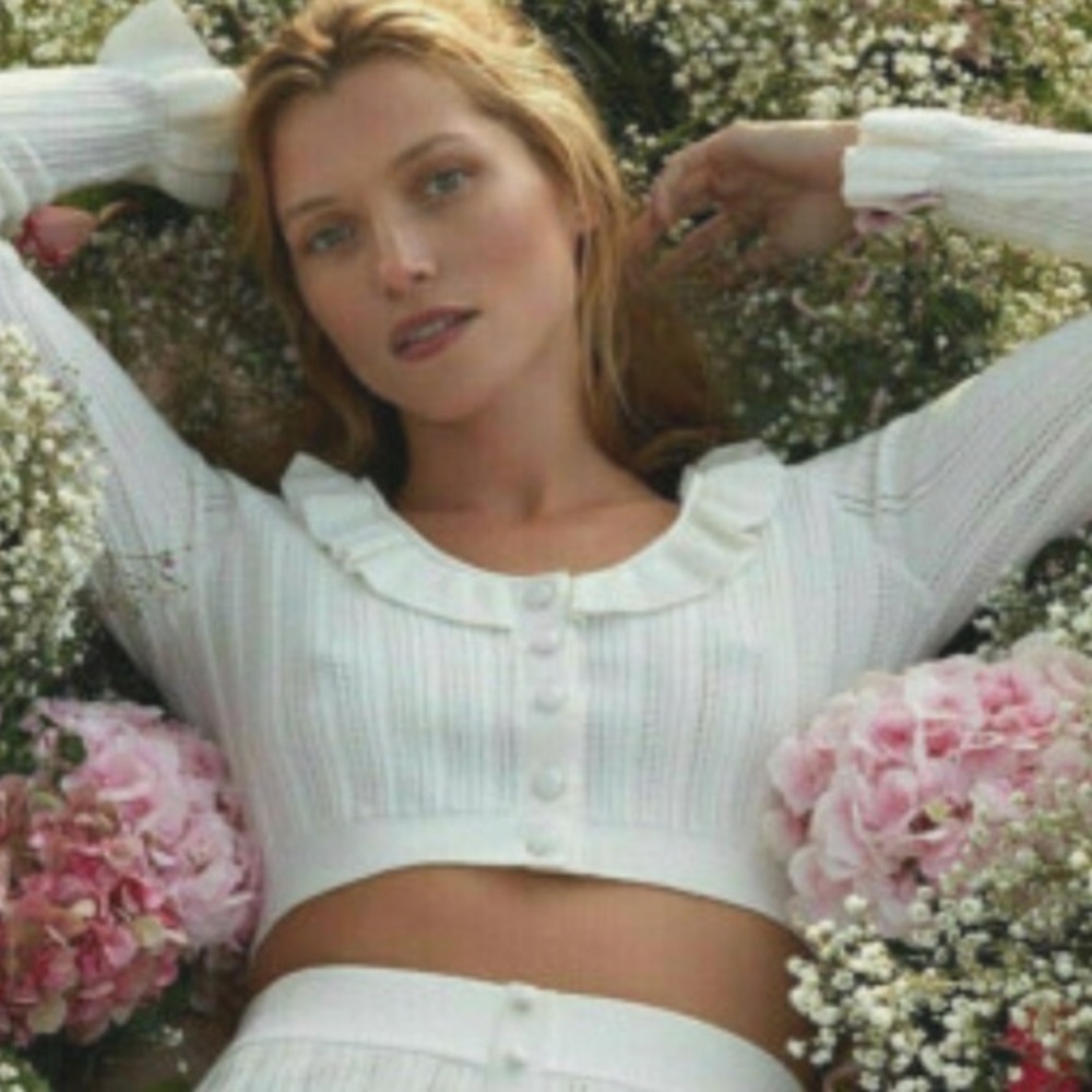 For Love & Lemons Victoria’s Secret Lena Cardigan Sweater in White Ivory Size XL
